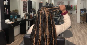 Faux locs done at Kekem African Braids in Spring, TX