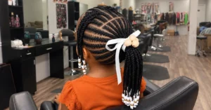 Kids braids with neat, straight rows done at Kekem African Braids in Spring, TX