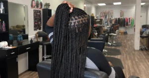 Box braids with square parts done at Kekem African Braids in Spring, TX