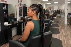 Sleek braided ponytail with feed-in cornrows